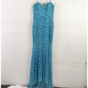 Flirt by Maggie Sotero Blue beaded Lace Overlay Sweetheart Prom Pageant Dress 6